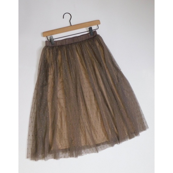 GARNET HILL Prima Tulle Midi Skirt Dotted Mesh Mauve Blush Elastic Waist X-Small - Picture 3 of 16